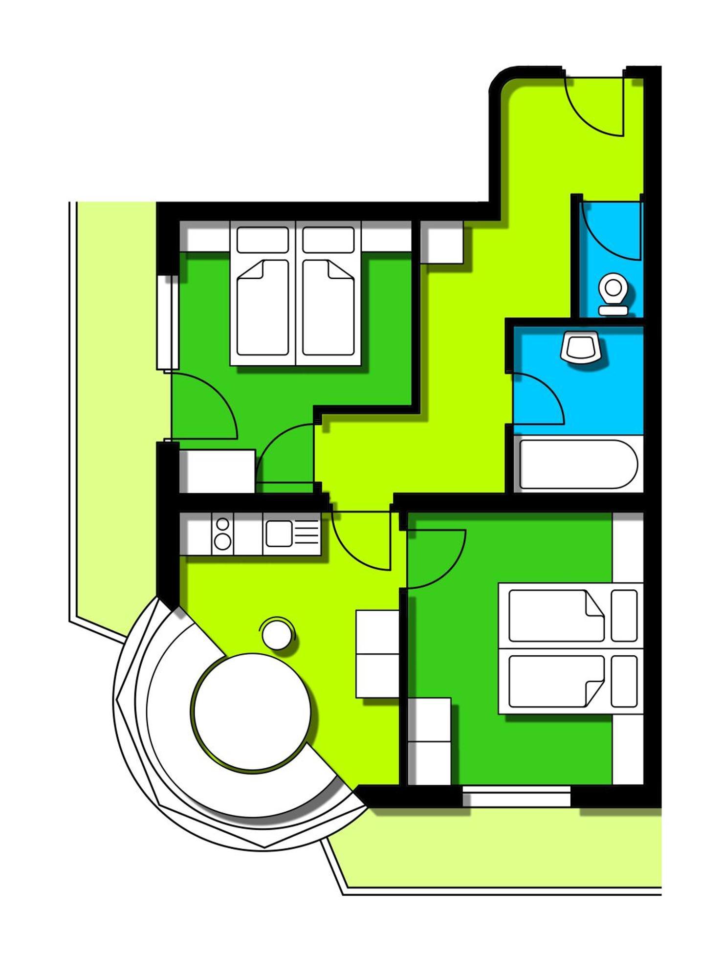 Standard Apartment mit 2 Schlafzimmern und Balkon