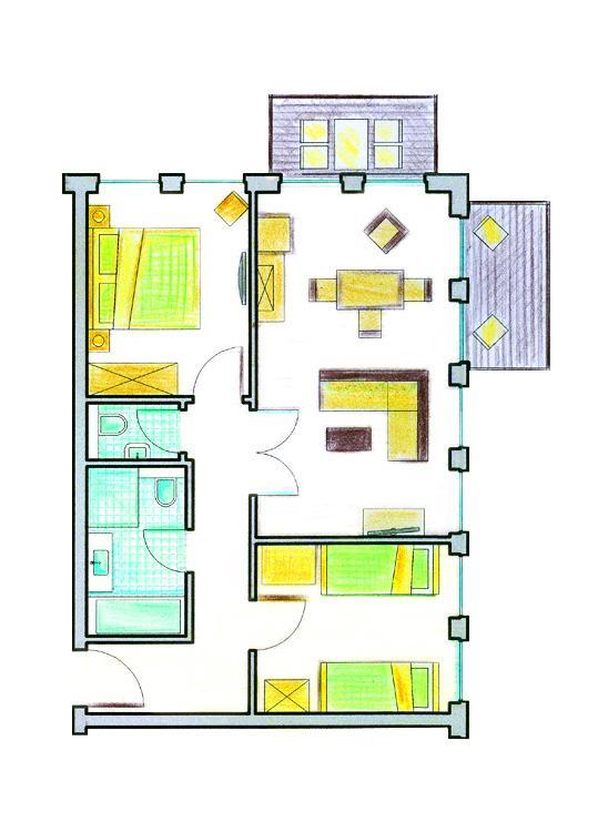 Familiensuite Typ III (1 Doppelbett und 2 Etagenbetten) (kostenfreie Nutzung des Kinderclubs)